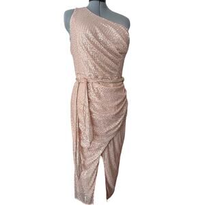 NWT Grace Karin Women’s Rose Gold Sequin One Shoulder Prom Dress Size Medium